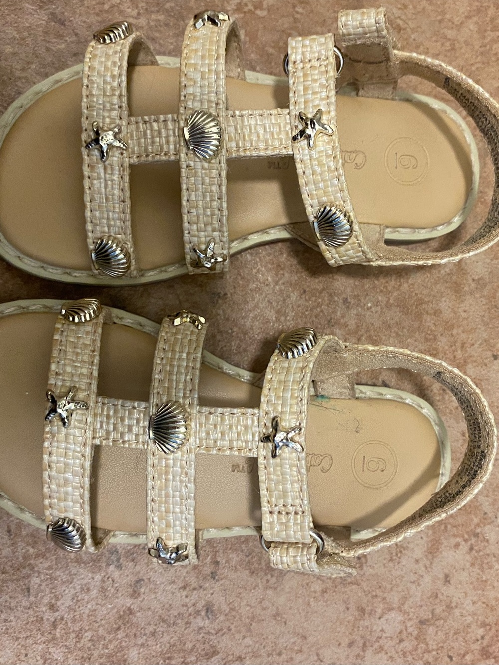 Cat & Jack Cream Woven Sandals with Silver Shell Charms